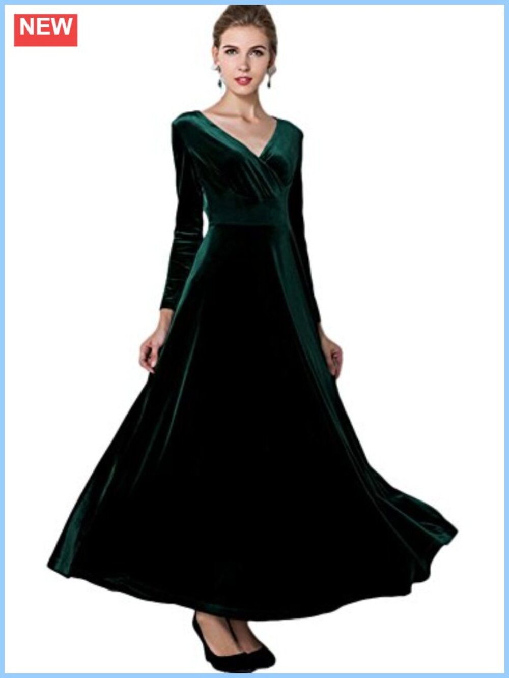 Long Sleeve V-Neck Velvet Stretchy A-Line Long Formal Dress